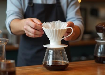 Ein Barista bei der Zubereitung eines Filterkaffees.